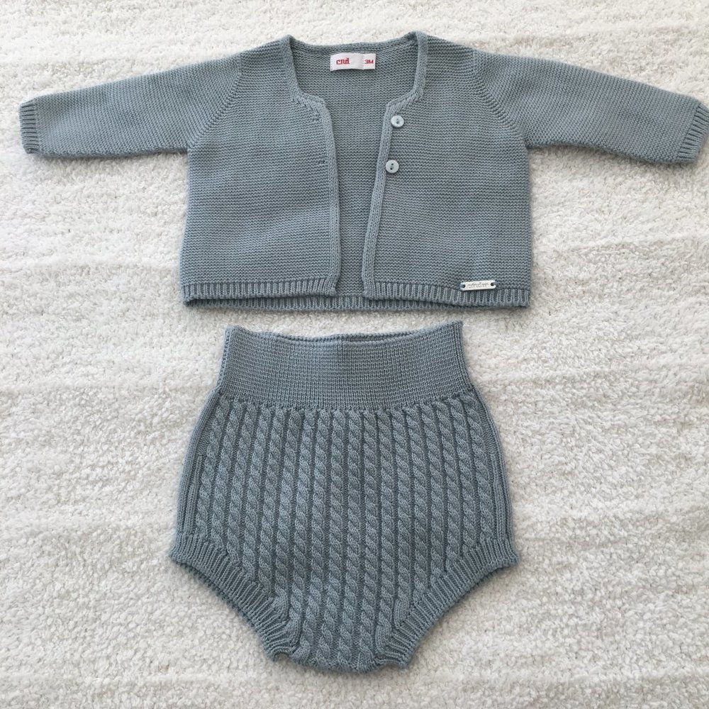 Condor sage green linen knit cardigan sweater and culotte set